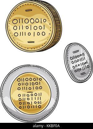 A cartoon bitcoin coin as a shooting star burning on fire as it falls back to earth. Stock Vector