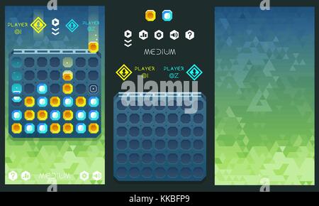 Vector assets of Connect Four game concept with green geometric background Stock Vector