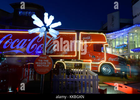 The Coca Cola Christmas Truck visited Southend on Sea as a stop on its UK tour. Outside the Victoria shopping centre Stock Photo