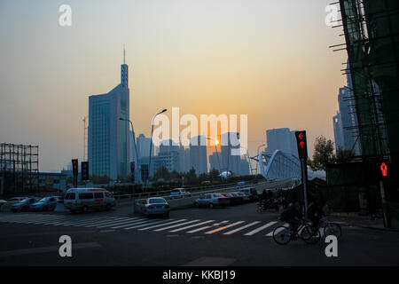 Beijing City Sunset, Busy Beijing city life with a lot of vehicle and people preparing to go home Stock Photo