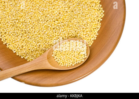 wooden plate with beans and millet on white background with clipping paths Stock Photo