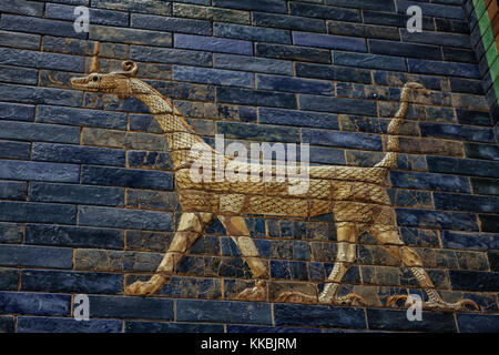 Three dimensional tiled dragon from the Babylonic Ishtar Gate. Stock Photo