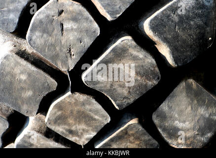 Close up of military car tread pattern. Abstract background of rubber tread wheel.
