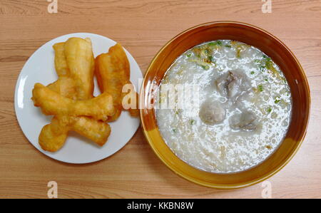 deep fried dough stick and rice porridge with pork Stock Photo