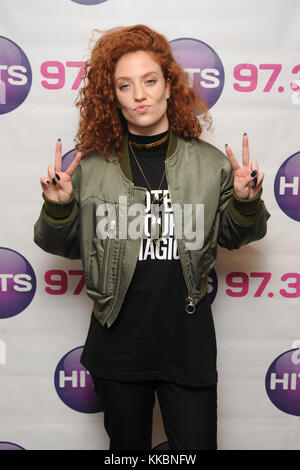 HOLLYWOOD, FL -  JANUARY 29: Jess Glenne and Conrad Sewell pose for a portrait at radio station 97.3 The Hits on January 29, 2016 in Hollywood, Florida.  People:  Jess Glenne Stock Photo