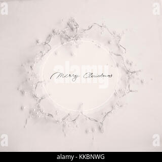 Festive wreath decoration for Christmas with pearls and light bulbs, classic Merry Christmas greeting Stock Photo