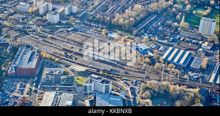 An aerial view of Stockport Railway Station, North West England, UK Stock Photo