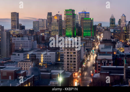 Montreal, CANADA - 29 November 2017: Montreal skyline at night from Place Dupuis Stock Photo