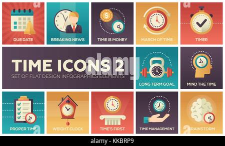 Time icons - modern set of flat design infographics elements Stock Vector
