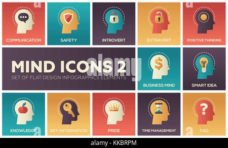 Mind icons - modern set of flat design infographics elements Stock Vector
