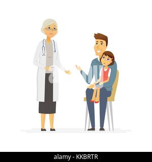 Father with daughter at doctors - cartoon people characters isolated illustration Stock Vector