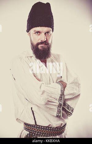 young man wearing traditional romanian costume wintage photogra image