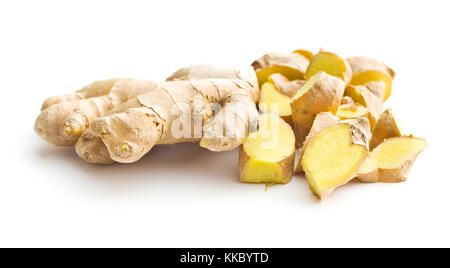 Sliced ginger root isolated on white background. Stock Photo