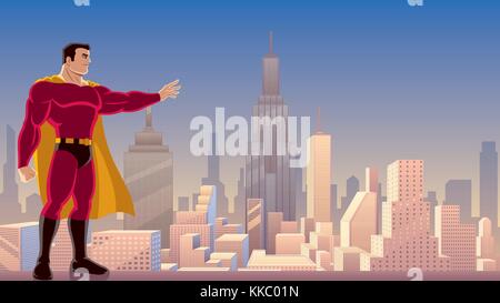 Illustration of superhero using his superpower and directing it with his hand. Stock Vector