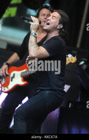 NEW YORK, NY - JULY 08: Creed Fronman Scott Stapp performs onstage during 'FOX & Friends' All American Concert Series outside of FOX Studios on July 8, 2016 in New York City   People:  Scott Stapp Stock Photo