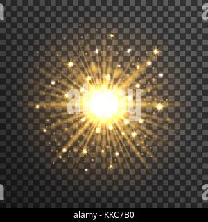 Gold bokeh sunburst on transparent background Stock Vector