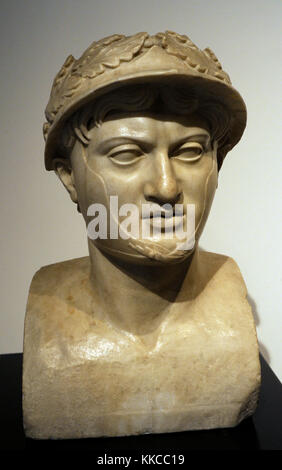 Pyrrhus (318-272 BC). King of Epirus. Roman bust of the 1st century. Copy of an original dated in 290 BC. Great Perystile. Marble. Villa of the Papyri, Herculaneum. National Archaeological Museum. Naples. Italy. Stock Photo