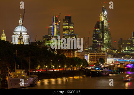 London night skyline viewed over the river Thames. England, UK Stock Photo