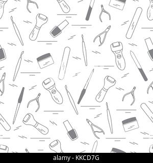 Seamless pattern with variety tools for manicure and pedicure. Personal care. Design for banner, poster or print. Stock Vector