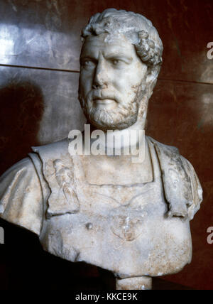 Hadrian (76-138 AD). Roman emperor. Nervan-Antonine dynasty. Marble bust. c. 125-130 AD. Louvre Museum. Paris. France. Stock Photo