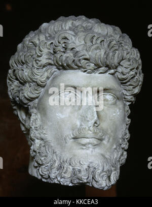 Lucius Verus (130-169 AD). Joint 16th century of the Roman Empire. Nerva-Antonine dynasty. Marble bust. 2nd century, from Markouna, Argeria. Louvre Museum. Paris. France. Stock Photo