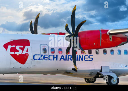 TR 42 airplane, ČSA, Czech Airlines, Vaclav Havel International airport, Ruzyne, Prague, Czech republic Stock Photo