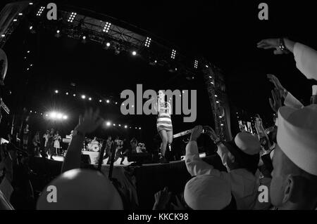 Singer Katy Perry performs for service members during a block party at the Brooklyn Piers during Fleet Week New York 2012, New York. Image courtesy Mass Communication Specialist 2nd Class Drae Parker/US Navy, 2012. Stock Photo