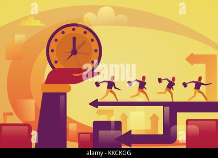 Hand Holding Big Watch Over Running Bsuiness People Deadline Concept Stock Vector