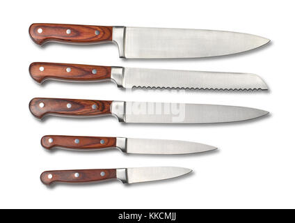 Set of steel kitchen knives, isolated on white with clipping path Stock Photo