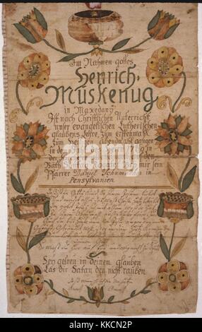 Illustrated fraktur, a type of illuminated folk art created by the Pennsylvania Dutch (Pennsylvania German) to record family histories, 1850. Stock Photo