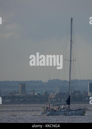 Yacht Cat Zero on the River Humber viewed from Paull Stock Photo