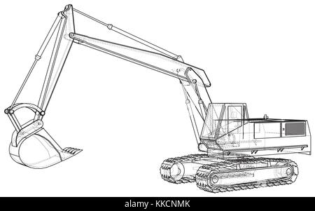 Excavator. Abstract drawing. Tracing illustration of 3d. Stock Vector