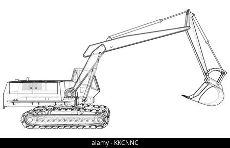Excavator. Abstract drawing. Wire-frame. EPS10 format. Vector created of 3d. Stock Vector