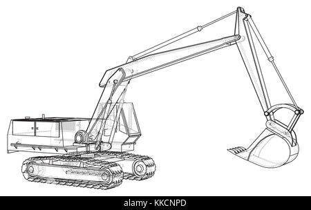 Excavator. Abstract drawing. Tracing illustration of 3d. Stock Vector