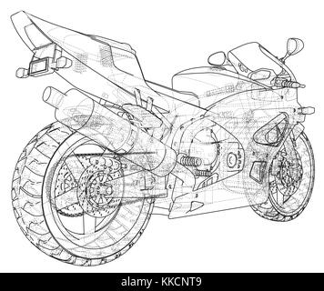 Sports bike technical wire-frame. EPS10 format. Vector created of 3d Stock Vector