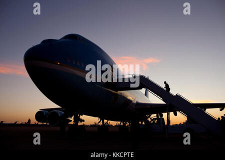 President Barack Obama boards Air Force One in Roswell, N.M., March 21, 2012. Stock Photo