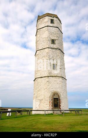 The Old Lighthouse, Flamborough Head. North Sea coast of East Yorkshire, England, UK. Built with chalk stone 1673 Stock Photo