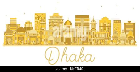 Dhaka Bangladesh City skyline golden silhouette. Vector illustration. Business travel concept. Cityscape with landmarks Stock Vector