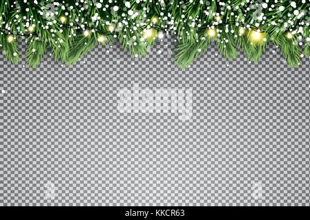 Fir Branch with Neon Lights and Snowflakes on Transparent Background. Vector illustration. Stock Vector