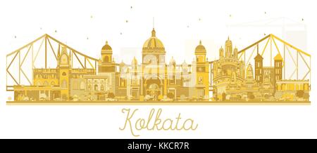 Kolkata India City skyline golden silhouette. Vector illustration. Business travel concept. Kolkata Cityscape with landmarks. Stock Vector
