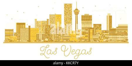 Las Vegas USA City skyline golden silhouette. Vector illustration. Business travel concept. Cityscape with landmarks. Stock Vector