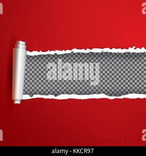 Realistic Red Torn Open Paper with Copy Space. Vector Illustration. Rip edges. Stock Vector