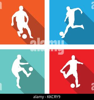 soccer silhouettes on flat icons for web or mobile applications - vector Stock Vector