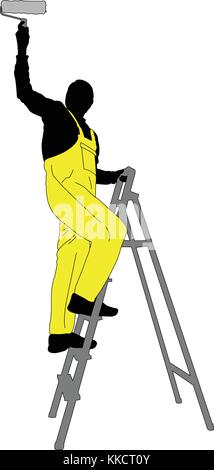man painting a ceiling silhouette - vector Stock Vector