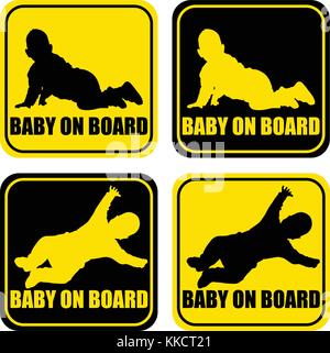 Baby On Board Yellow Safety Sign With Sun. Car Warning Sticker Template.  Royalty Free SVG, Cliparts, Vectors, and Stock Illustration. Image  121176003.