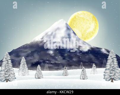 winter snow hill with big mountain background Stock Vector