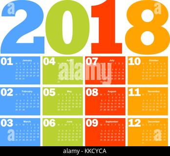 Calendar for 2018 year Stock Vector
