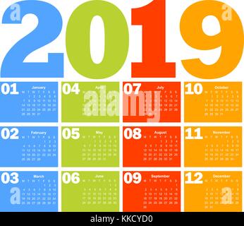 Calendar for 2019 year Stock Vector