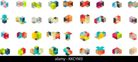 Set of minimal geometric multicolor shapes. Trendy hipster icons and logotypes. Business signs symbols, labels, badges, frames and borders Stock Vector