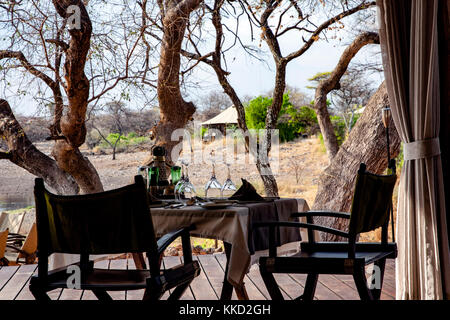 Outdoor Dining at Onguma Tented Camp, Onguma Game Reserve, Namibia, Africa Stock Photo